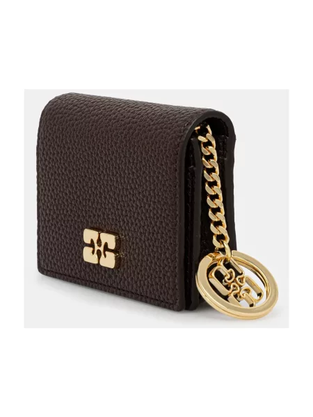 GANNI portfel Card Holder With Flap Grained brązowy