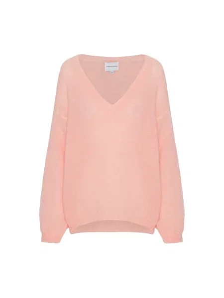 Sweter z dekoltem w serek Americandreams wełniany różowy