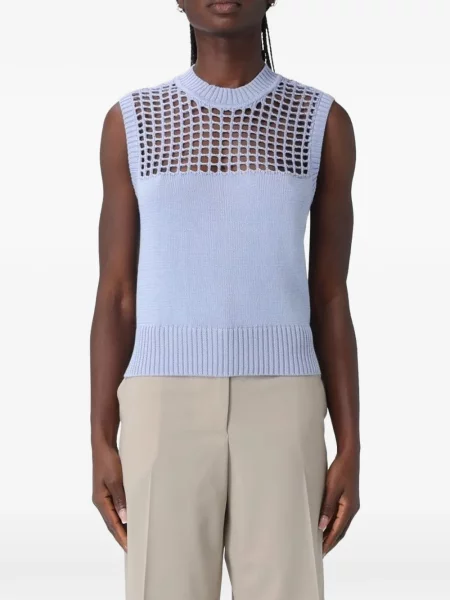 Top Armani Exchange fără mâneci tricotate albastru