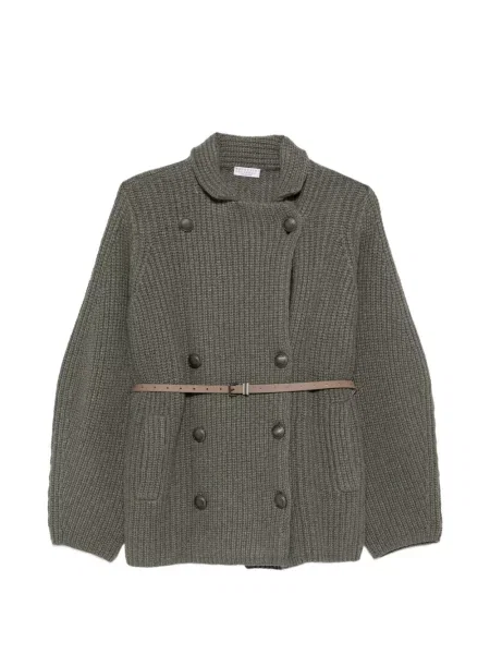 Cardigan Brunello Cucinelli tricotate cu două rânduri de nasturi verde