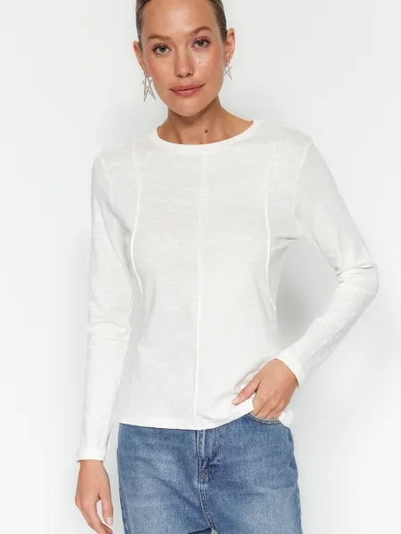 Tricou Trendyol tricotate cu decolteu rotund gri