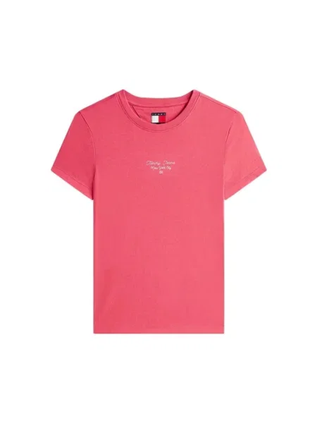 Tricou Tommy Jeans cu autograf roz
