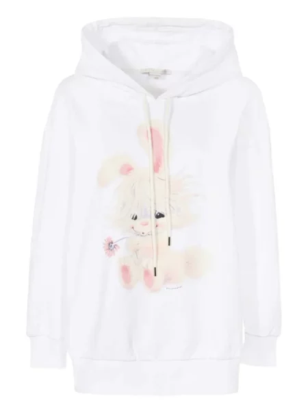 Bluza z kapturem Stella Mccartney z nadrukiem prążkowana biała