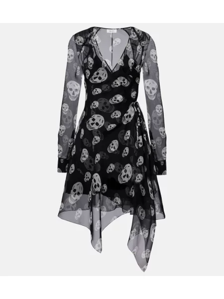Rochie Mcqueen de mătase asimetrică negru