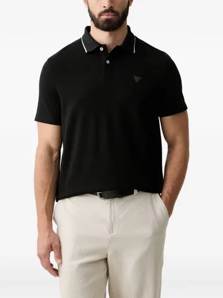 Gulerat tricou polo Guess cu autograf negru