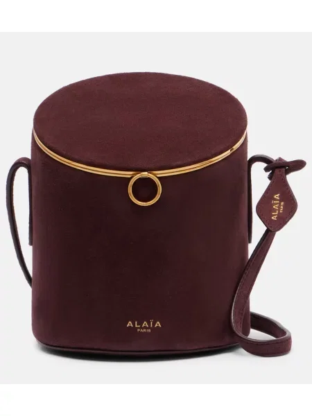 Geantă bucket Alaïa din piele de căprioară bordo