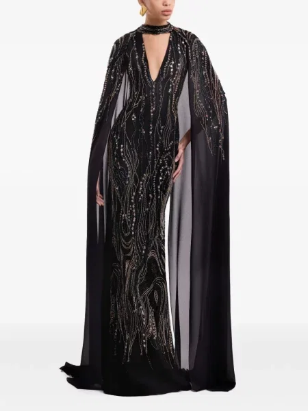 Rochie maxi Gemy Maalouf cu mărgele negru