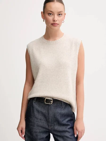 United Colors of Benetton kamizelka z dodatkiem wełny lekki beżowy