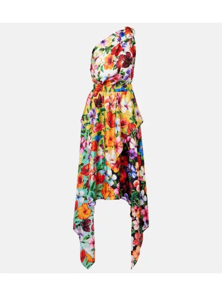 Rochie midi Dolce&gabbana de mătase cu model floral cu un umăr gol