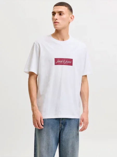 JACK & JONES Tricou JORNORREBRO rubiniu alb