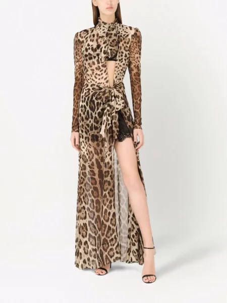Raštuotas maxi suknele Dolce & Gabbana leopardinis ruda