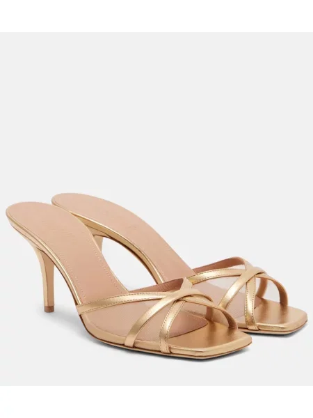 Papuci tip mules Malone Souliers cu perle din piele auriu