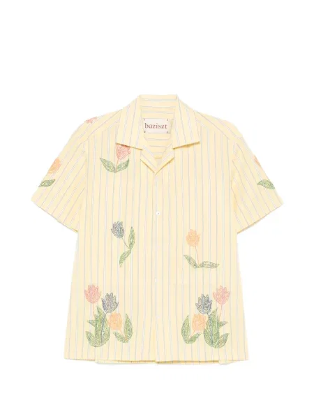 Pruhovaná košile Baziszt s výšivkou žlutá