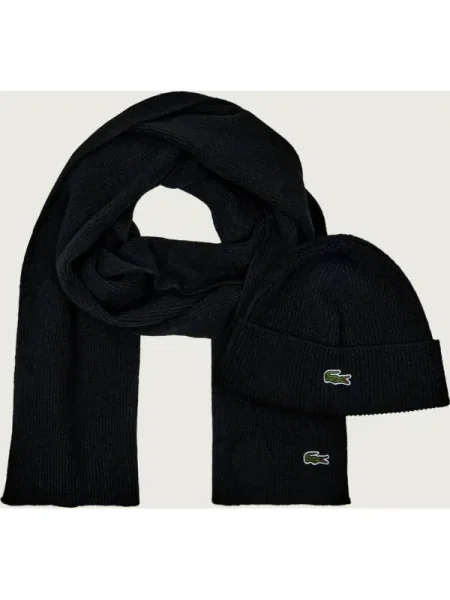 Lacoste De lână șal + căciulă negru