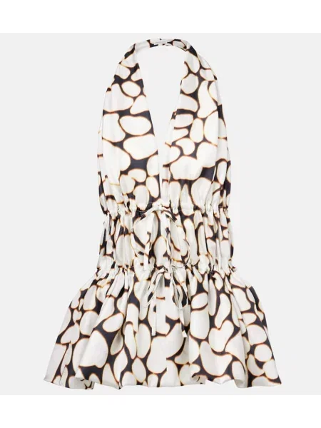 Top Dries Van Noten de mătase cu imagine cu gât halter alb