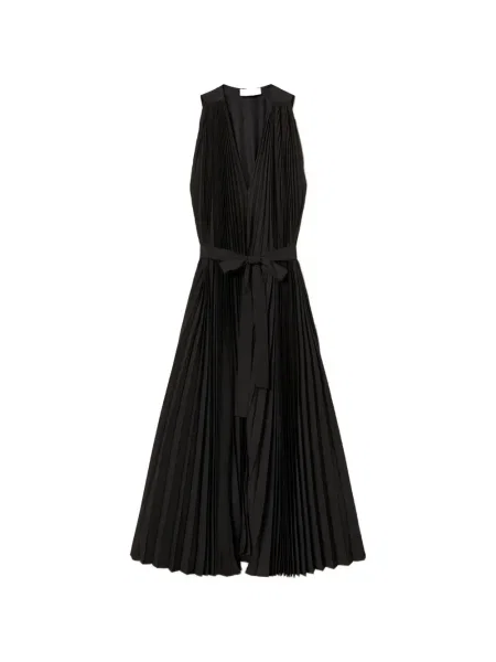 Rochie midi Twinset cu decolteu în V plisată până la genunchi negru