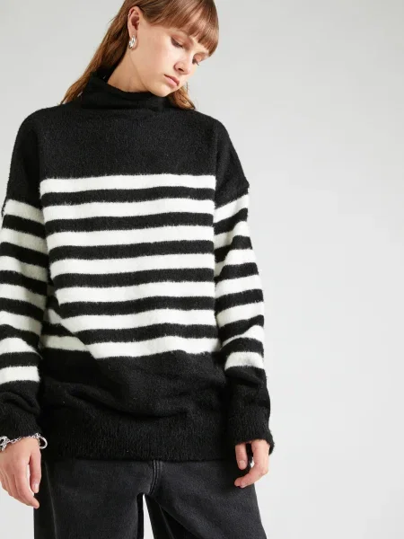 Warehouse Pulover negru / alb