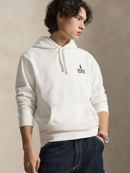 Polo Ralph Lauren hanorac cu glugă pentru bărbați cu alb