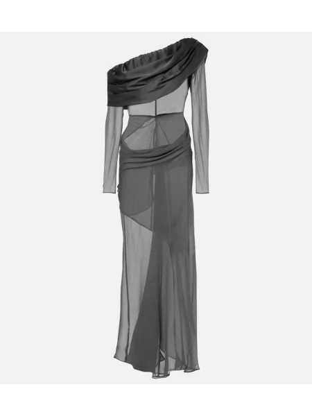 Копринена прозрачна костюм макси рокля Christopher Esber сиво