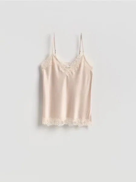 Reserved Top cu ornament din dantelă nude