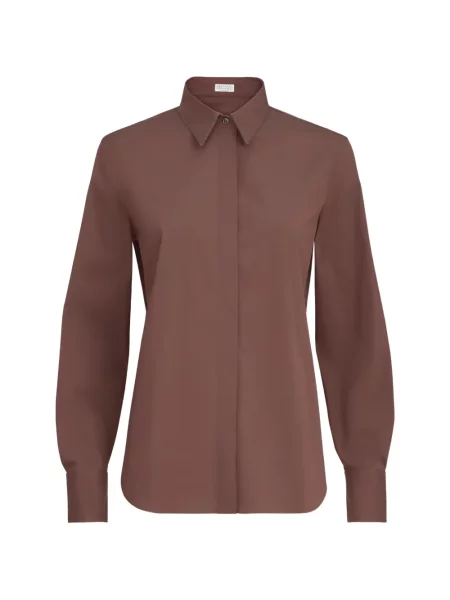 Gulerat cămașă Brunello Cucinelli din poplin maro