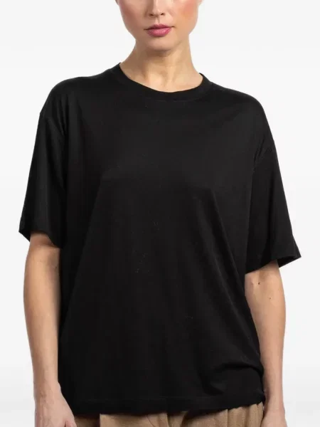 Scurt tricou Another Tomorrow cu decolteu rotund negru