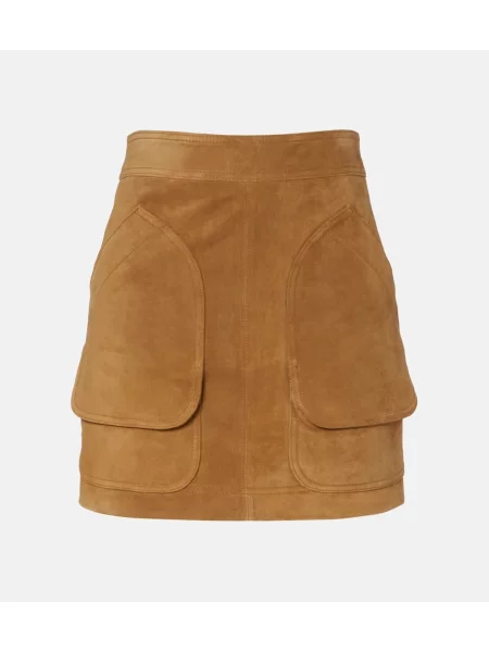 Fustă Veronica Beard din piele de căprioară maro