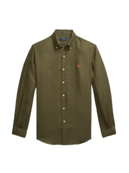 Lniana koszula z lnu Ralph Lauren z długim rękawem zielona