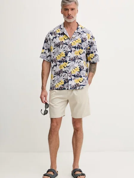 HUGO cămașă de plajă pentru bărbați BEACH SHIRT RELAXED galben