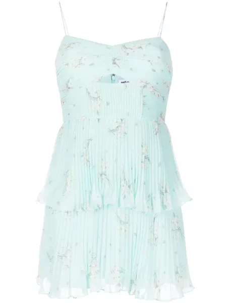Rochie Self-portrait din șifon cu model floral cu imagine albastru