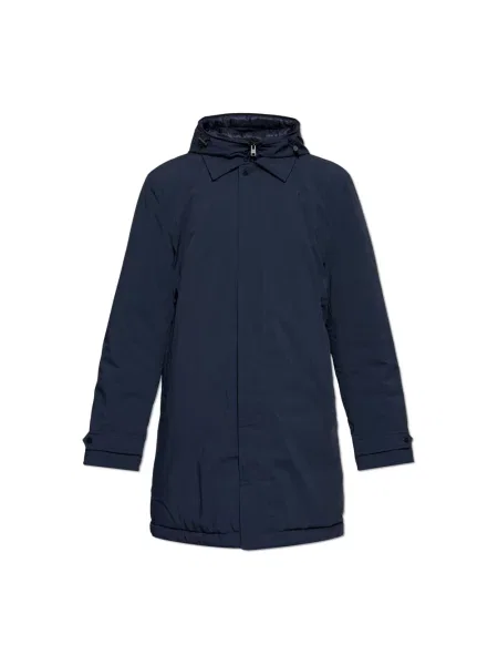 Płaszcz Woolrich z kapturem niebieski
