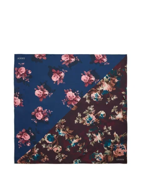 Fular Erdem cu model floral cu imagine albastru