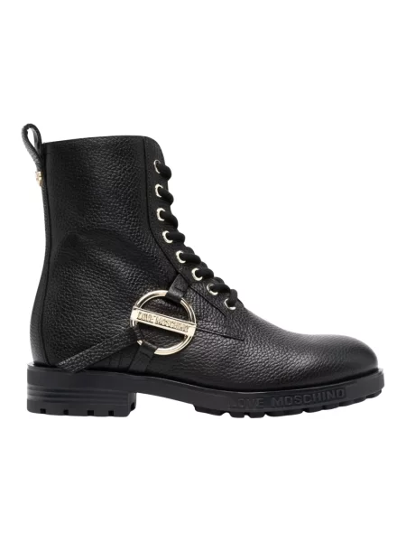 Botki Love Moschino skórzane z logo czarne