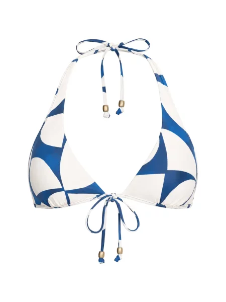 Top Seafolly cu imagine cu imprimeu geometric cu gât halter alb
