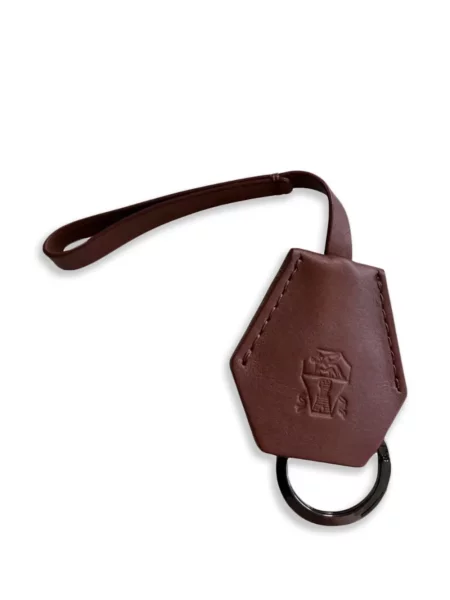 Colier Brunello Cucinelli din piele cu autograf maro