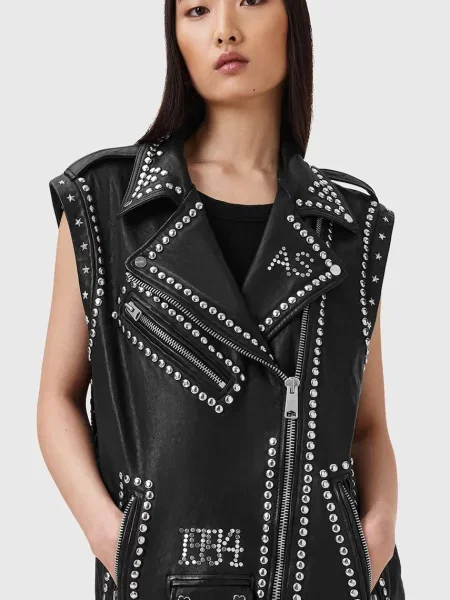 AllSaints bezrękawnik skórzany BILLIE przejściowa oversize czarny