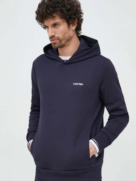 Суичър с качулка Calvin Klein с качулка тъмносиньо