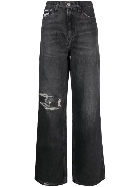 Blugi drepți Tommy Jeans zdrențuiți negru