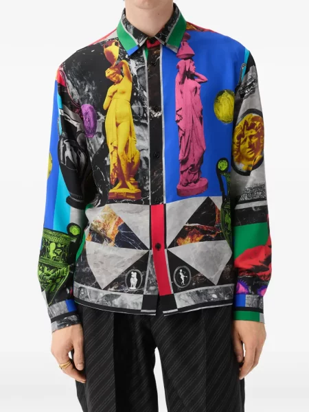 Cămașă Versace de mătase albastru