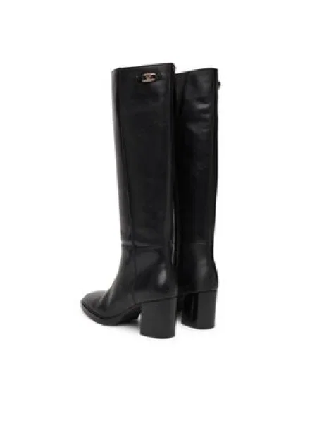 Tommy Hilfiger Čižmy Stacked Heel Leather Long Boot čierna