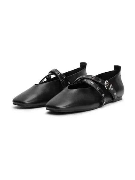 Kožené balerínky Tommy Jeans TJW LEATHER MARYJANE BALLERINA čierna