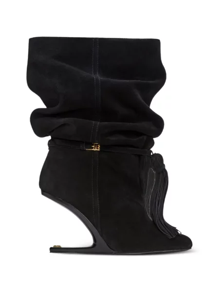Cizme scurte Balmain din piele de căprioară cu pană negru