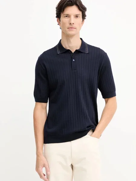 Вовняне поло Paul&Shark Knitwear однотонна синій