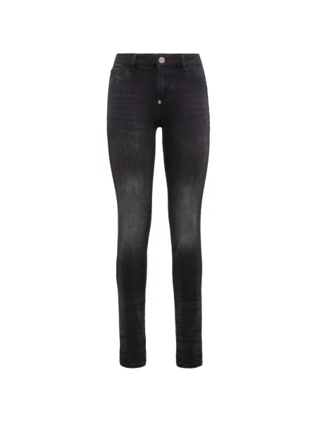 Blugi skinny Philipp Plein skinny fit cu autograf negru