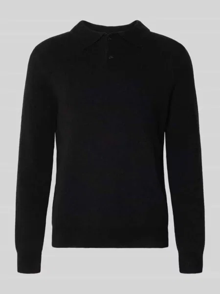 Koszulka polo o kroju regular fit z mieszanki wełny Forét czarna