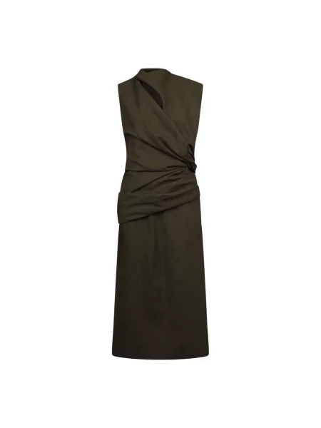 Lniana sukienka maxi Jil Sander zielona