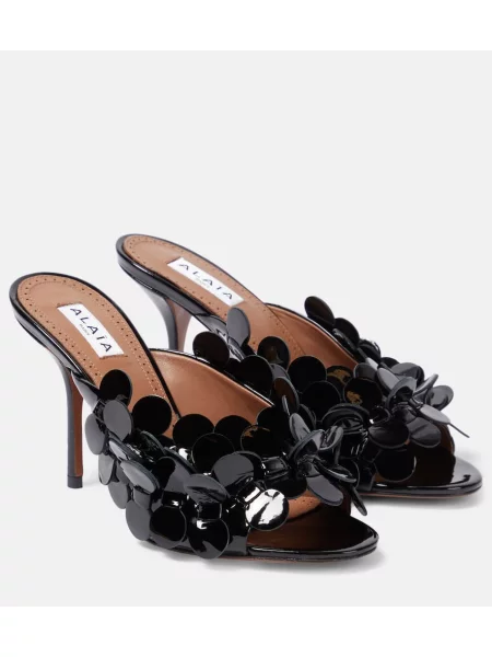 Papuci tip mules Alaïa din piele negru