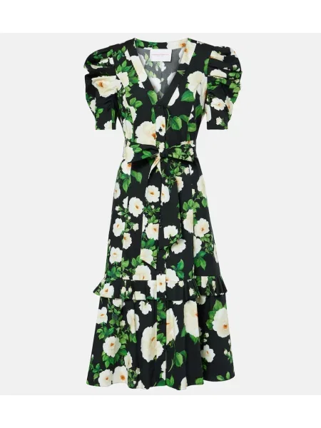 Rochie midi Carolina Herrera cu model floral până la genunchi de costum negru