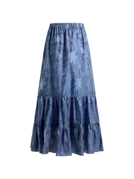 Fusta maxi Etro de mătase cu model floral albastru