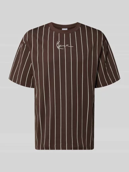 T-shirt Karl Kani Small Signature Essential Pinstripe Tee Brown L brązowa